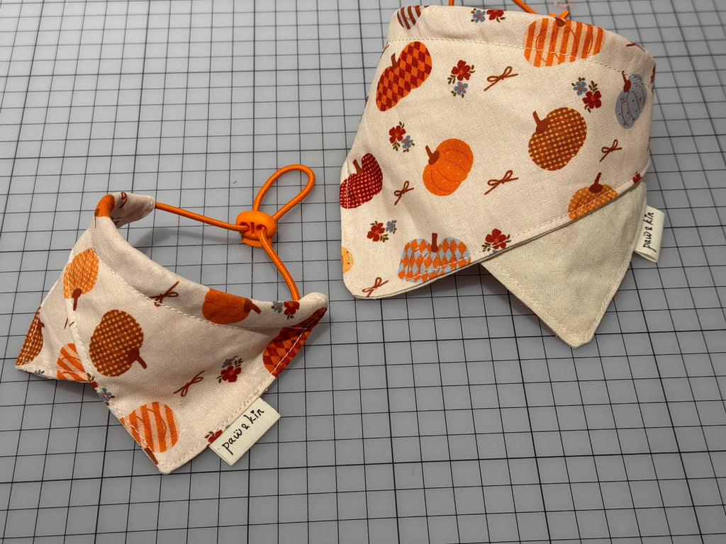 Pumpkin Dog Bandana | Fall Floral Dog Bandana with Adjustable Fit | Thanksgiving Dog Bandana