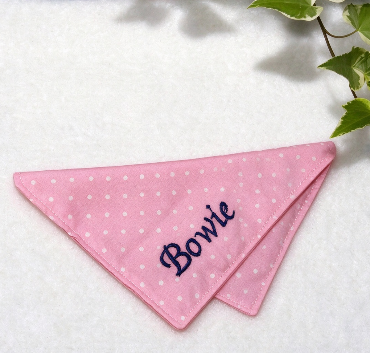 Personalized Pink Polka Dot Dog Bandana | Custom Embroidered Name | Triangle Dog Bandana